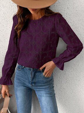 Cupshe Eyelet Embroidered Long Sleeve Blouse Size L
